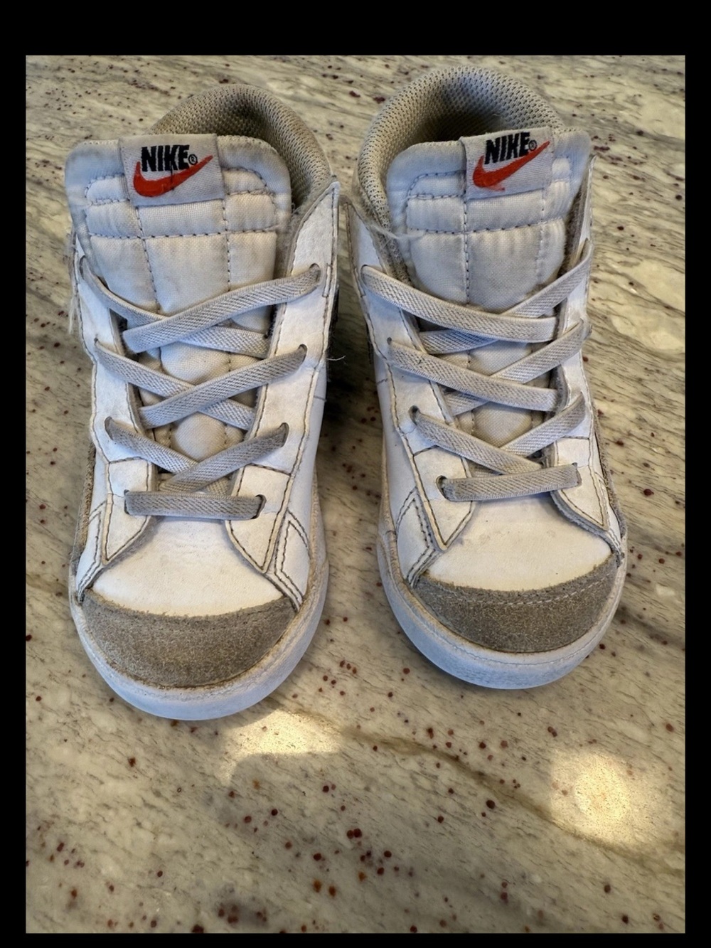 Nike Kids White & Tan High-Top Sneakers with Orange Swoosh